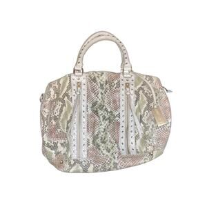 Remi & Emmy Snake Print Embossed Crossbody Top Handle Studded Trim